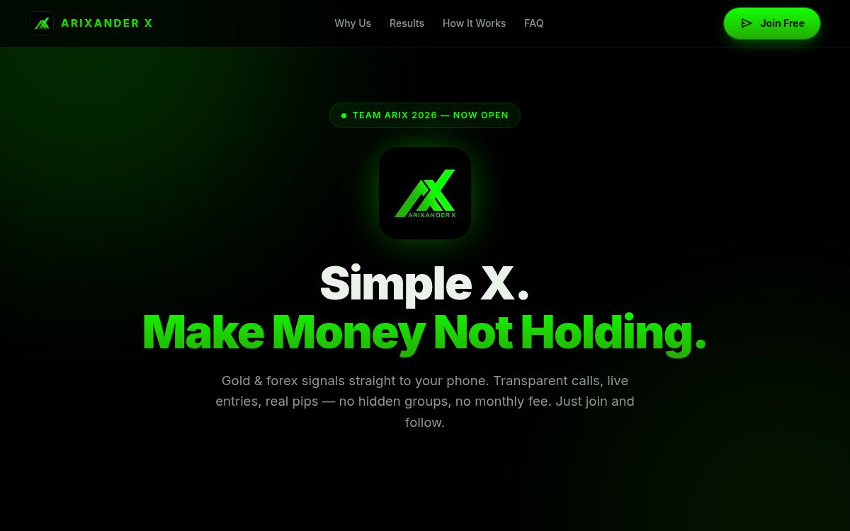 Arixander FX — tangkapan skrin laman sebenar