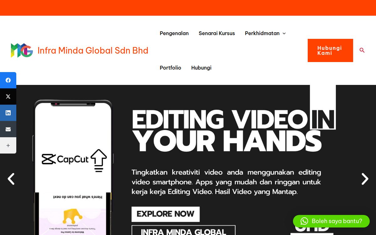 Infra Minda Global — tangkapan skrin laman sebenar